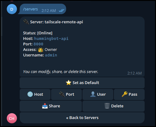Condor /servers — API online via Tailscale
