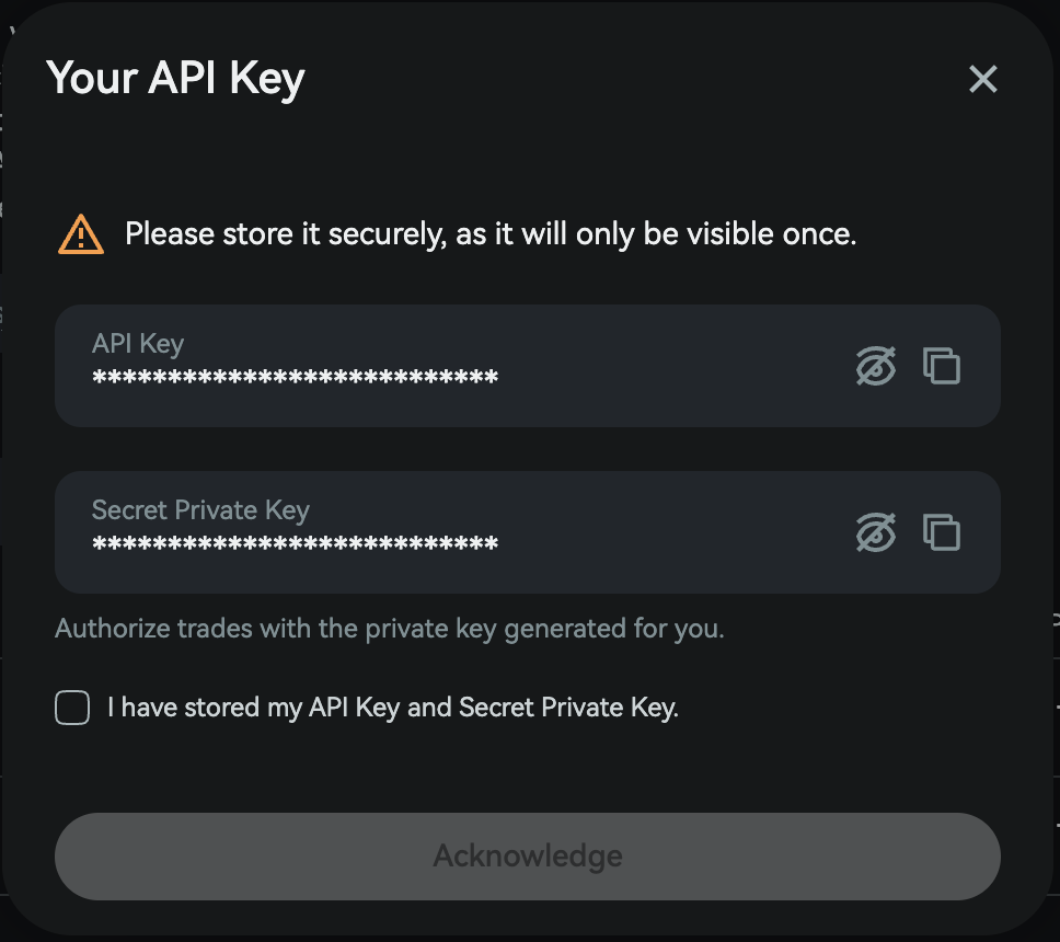 Copy API Key and Secret Private Key
